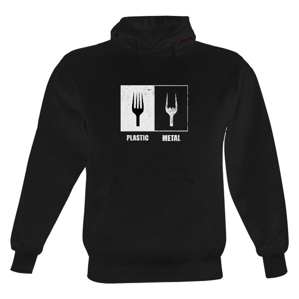Pánská mikina s kapucí s potiskem Plastic vs. metal